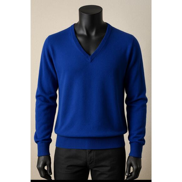 Vintage Peter Scott Pure 2-Ply Cashmere Sweater Blue V Neck Scotland Mens XL - Picture 1 of 4